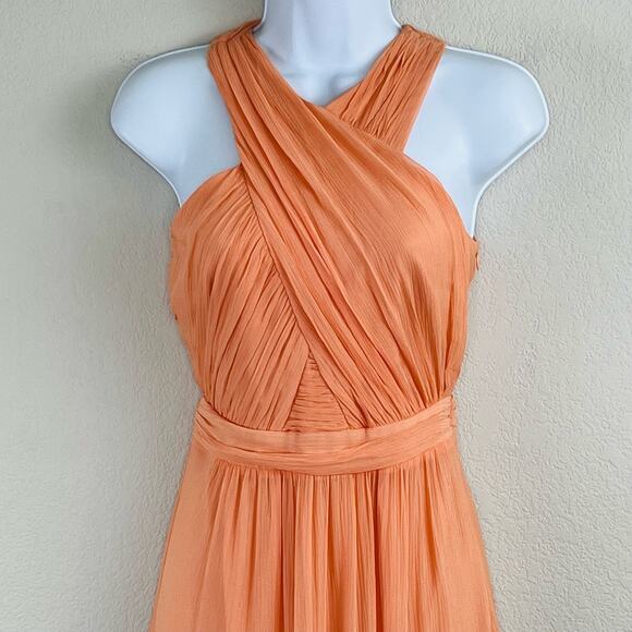 Veronica Beard Florencia Cross Front Silk Sleeveless Coral Chiffon Maxi Dress 8 - Picture 6 of 16